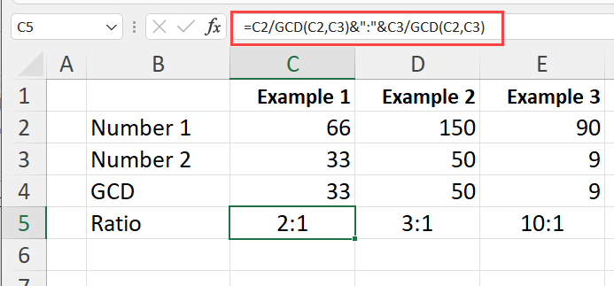 Ratio calculation using GCD