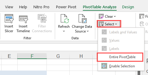 Select the entire PivotTable