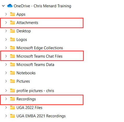 OneDrive folders created by Teams and Outlook