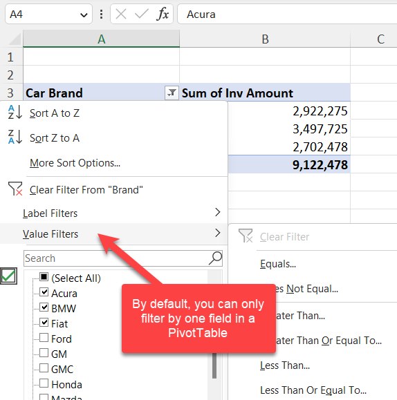 Excel - filter by one column in the default