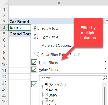 Excel - Filter by multiple columns