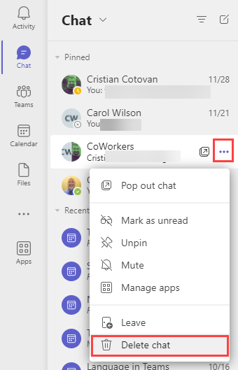 Teams - Delete Chat