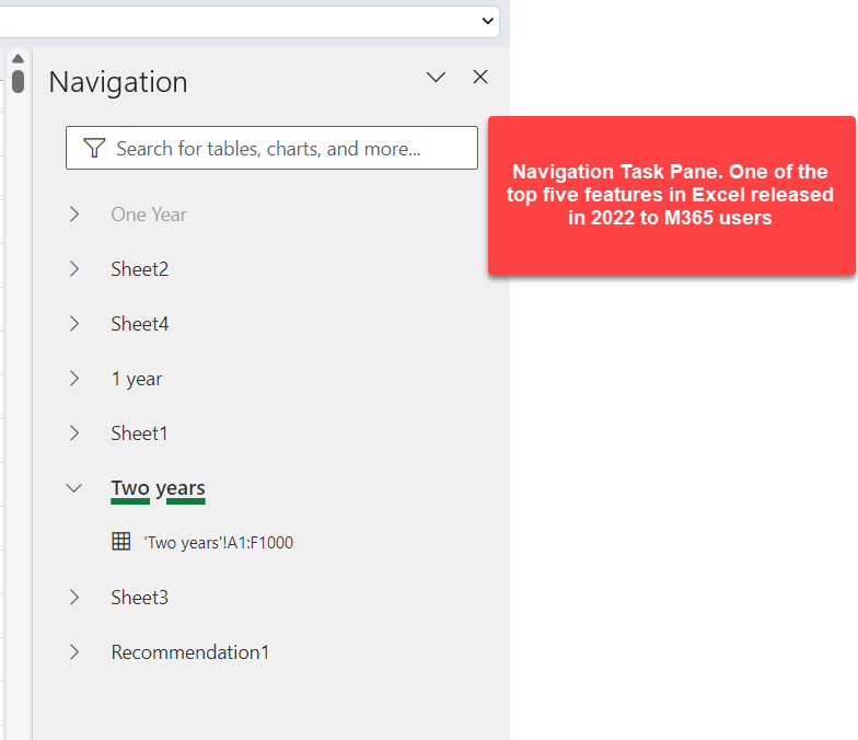 Navigation Pane - Top 5 of 2022 for Excel