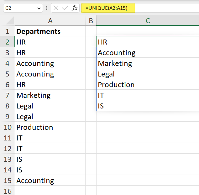 UNIQUE Function in Excel