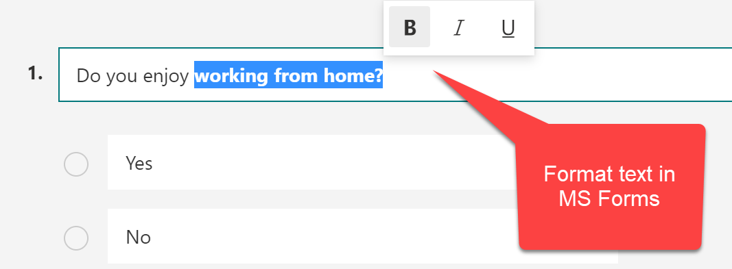Format text in Microsoft Forms