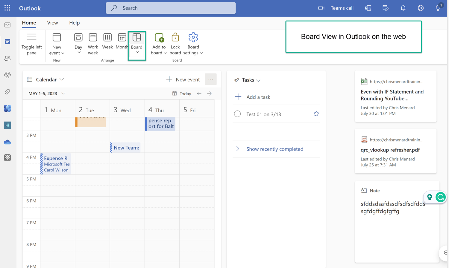 Board View in Outlook on the web