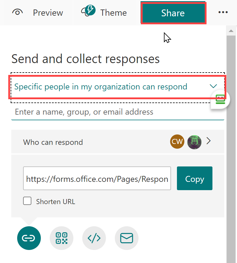 Share Forms - Specific people in my organization can respond
