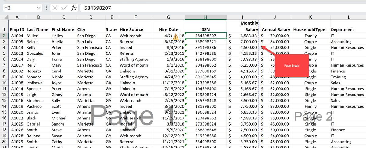 Page Break in Excel