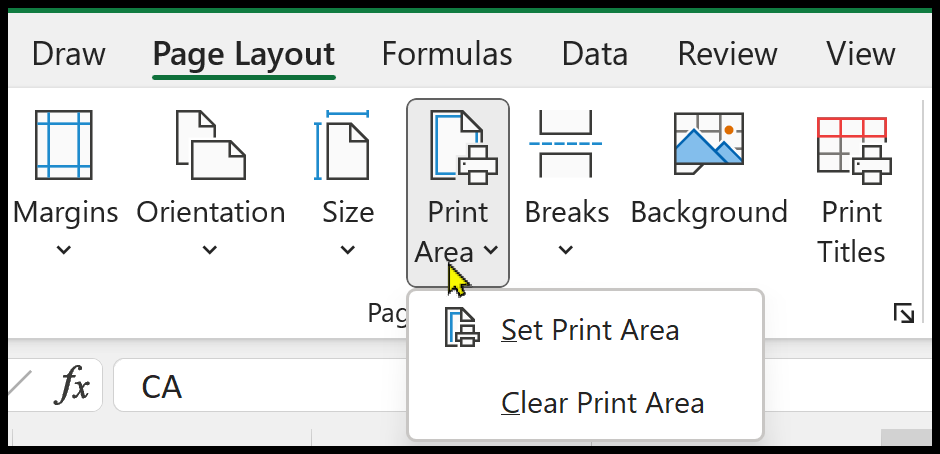 Excel Print Area