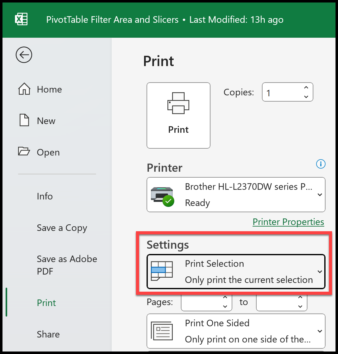 Print Selection in Excel