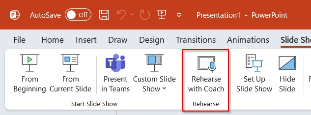 Rehearse with Coach in PowerPoint