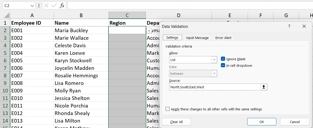 Data Validation List