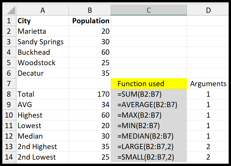 Excel functions