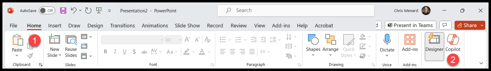 Copilot in PowerPoint - Home tab