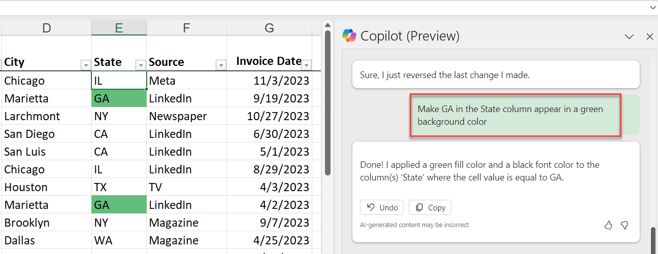 Copilot with Conditional Formatting - Text field