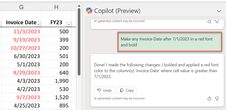 Conditional Formatting with Copilot - Date Fields