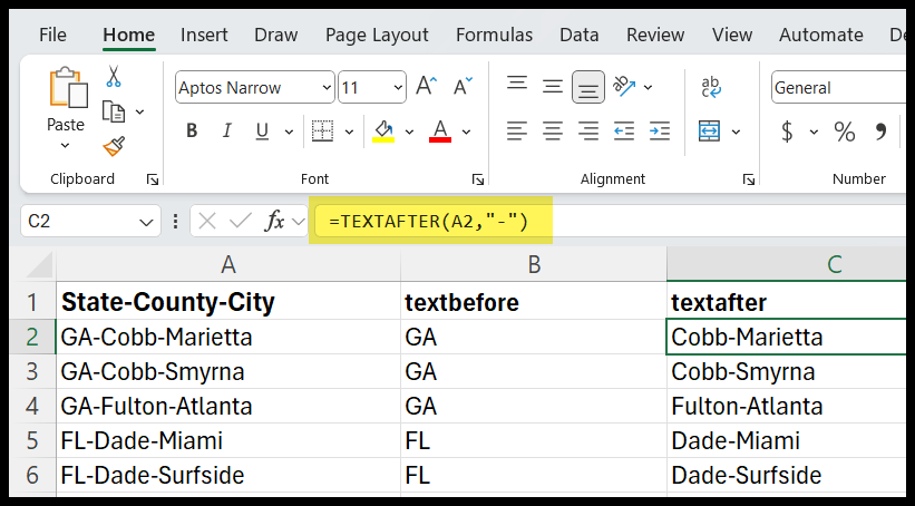 TEXTAFTER Function in Excel