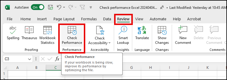 Check Performance - Excel 