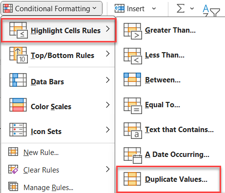 Conditional Formatting - Duplicate Values