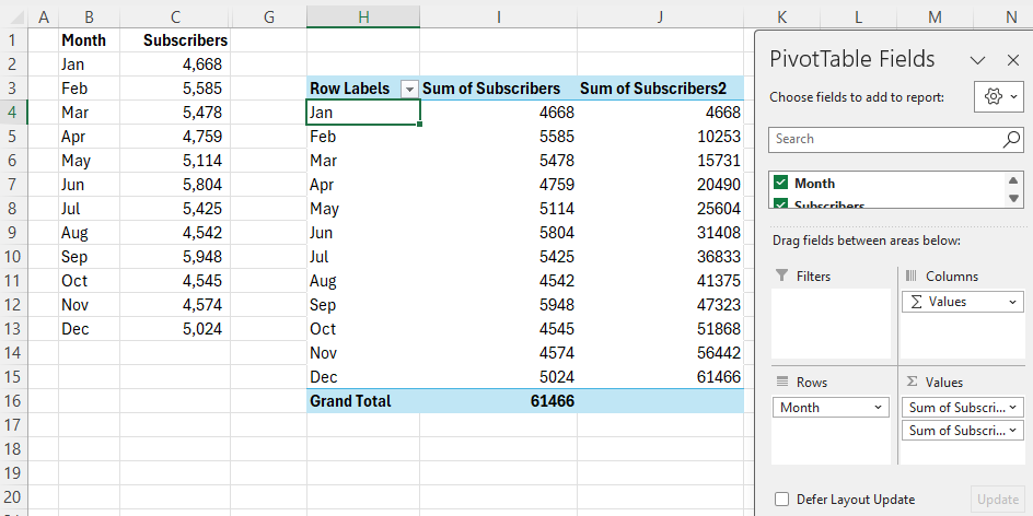 Excel Running Totals with a PivotTable