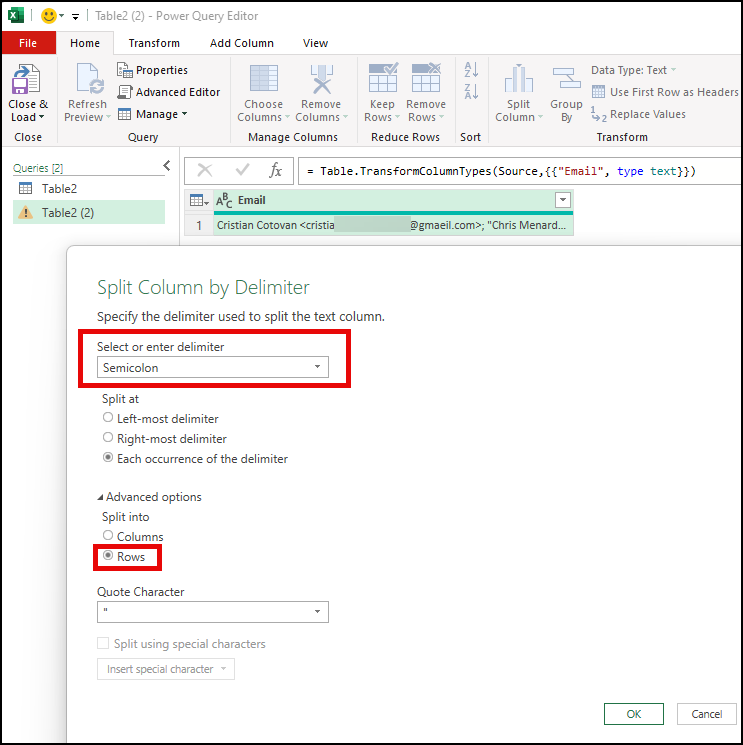 Power Query - Split columns