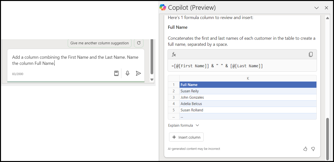 Copilot combining names