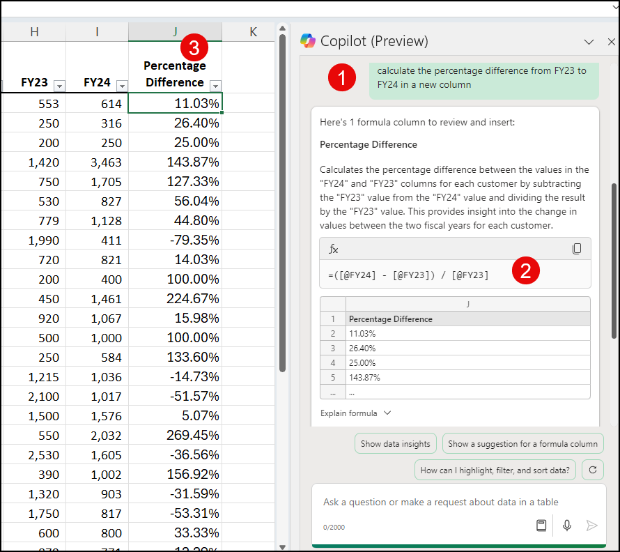 Copilot Explains the Formula in Excel