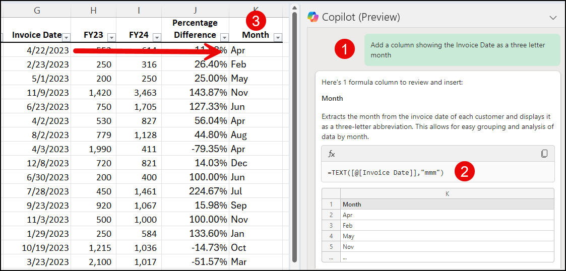 Copilot Formulas in Excel - working with DATES