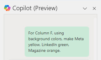 Copilot in Excel - Prompt Box - Multiple Conditional Formats