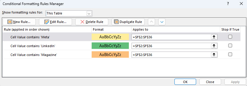 Conditional Formatting - Manage Rules - Copilot did this!