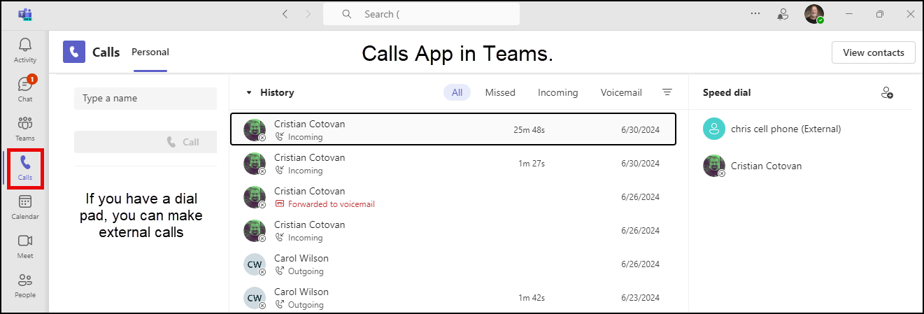 Calls App in Teams