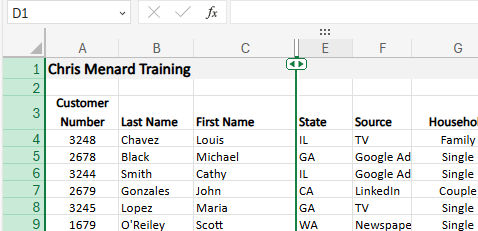 Unhide Columns in Excel for the Web