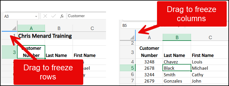 Drag to Freeze Columns and Rows