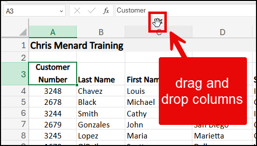 Excel Drag and Drop Columns