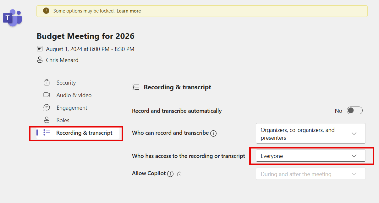 Teams - Recording and transcript
