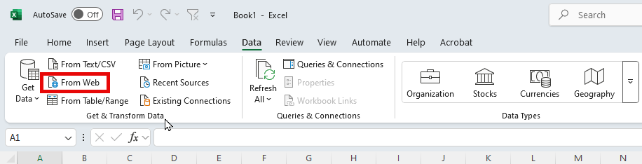 From Web - Data tab in Excel