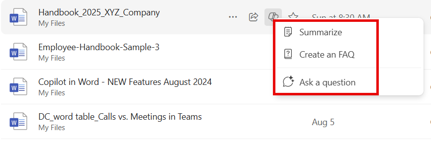 Copilot in OneDrive - Summarize, Create an FAQ, and Ask a question