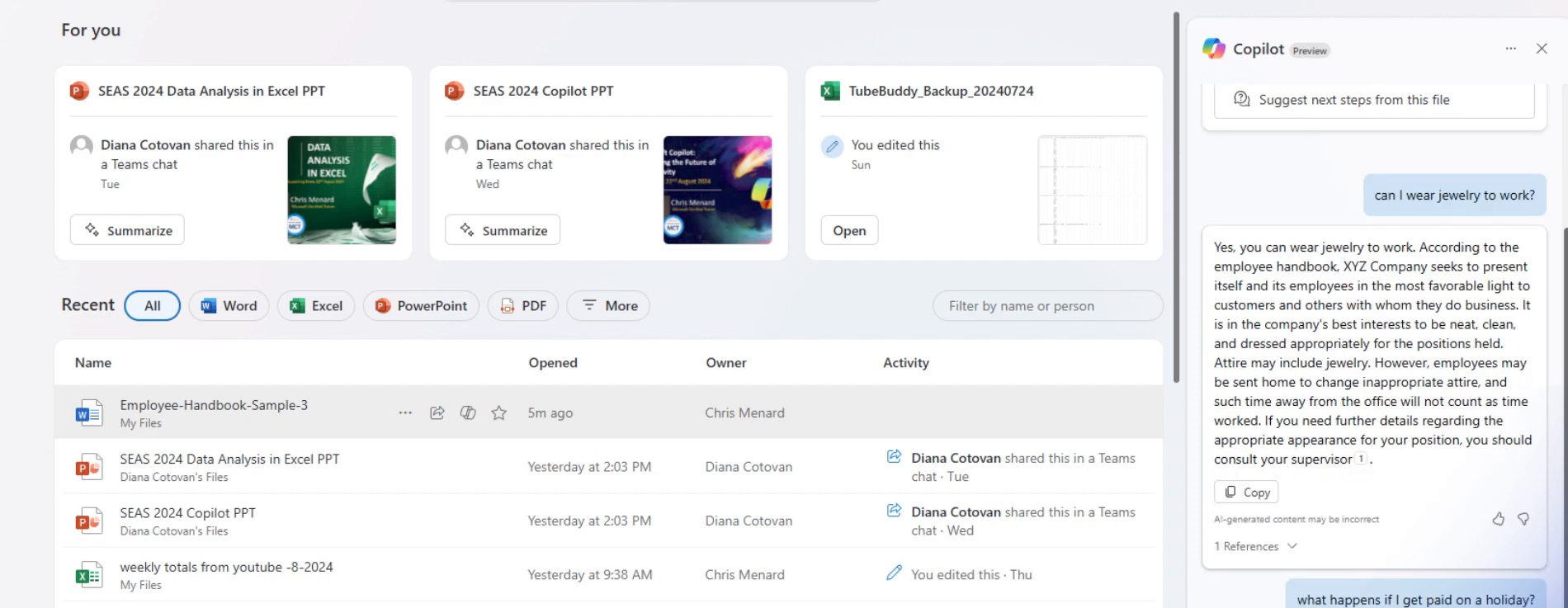 Ask Questions with Copilot in OneDrive