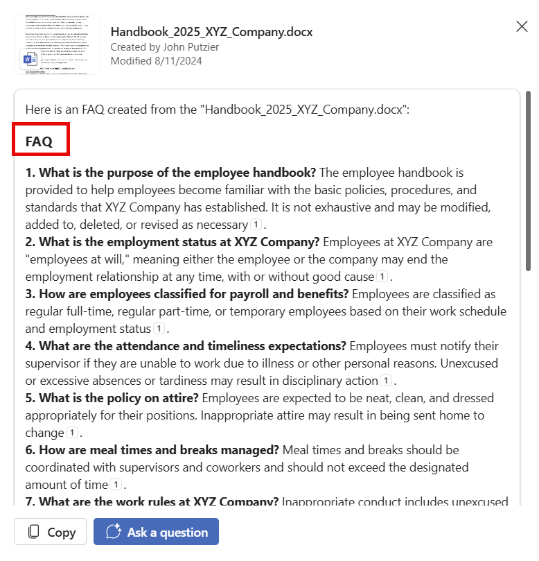 Create an FAQ with Copilot in OneDrive