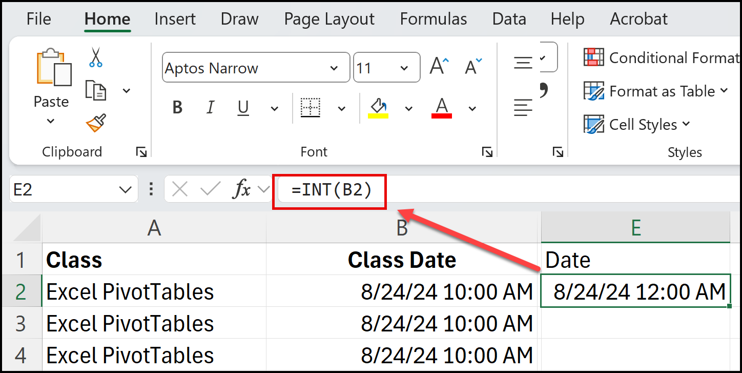 INT Function to separate the date and time