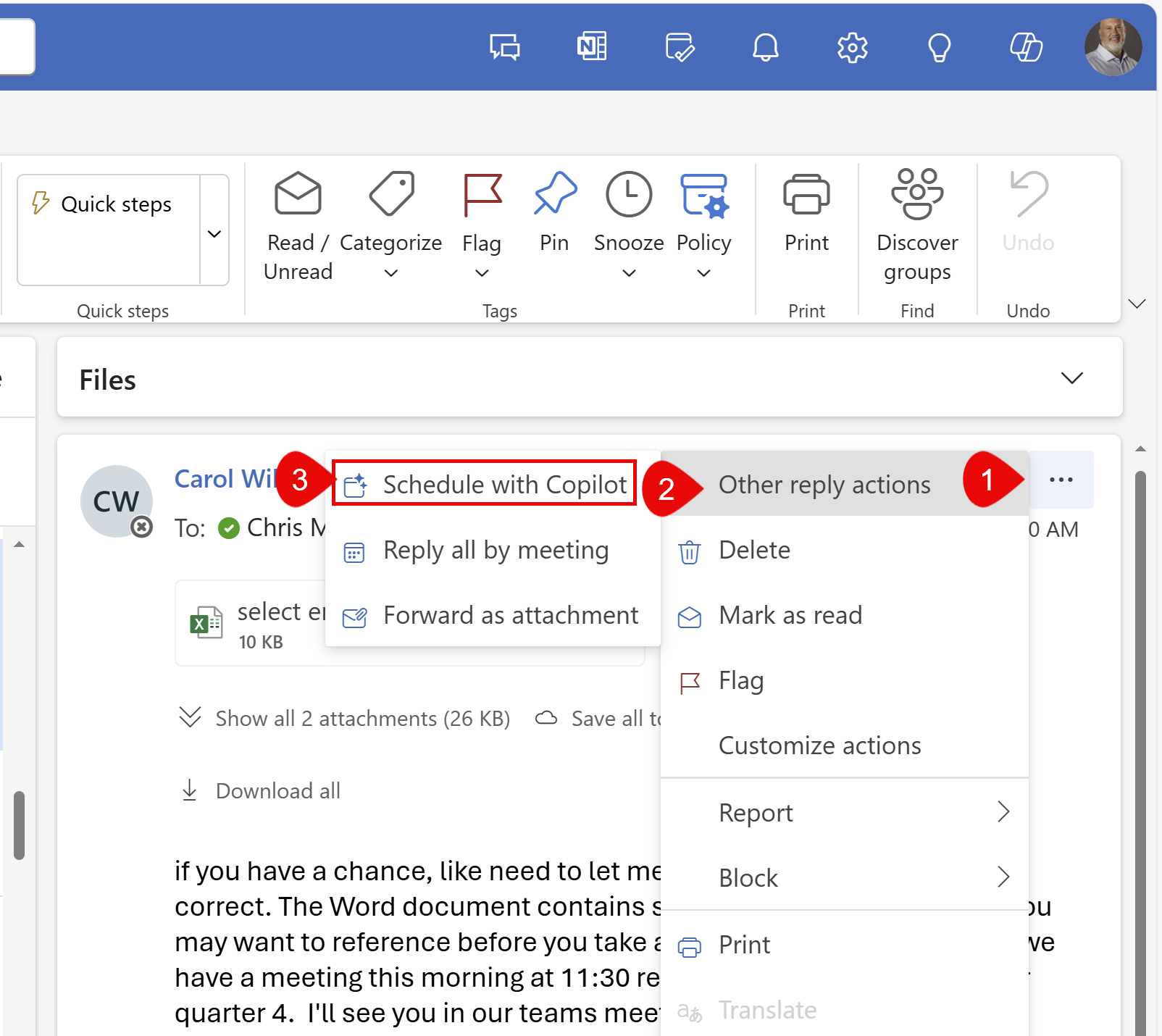 Copilot in Outlook - Schedule with Copilot