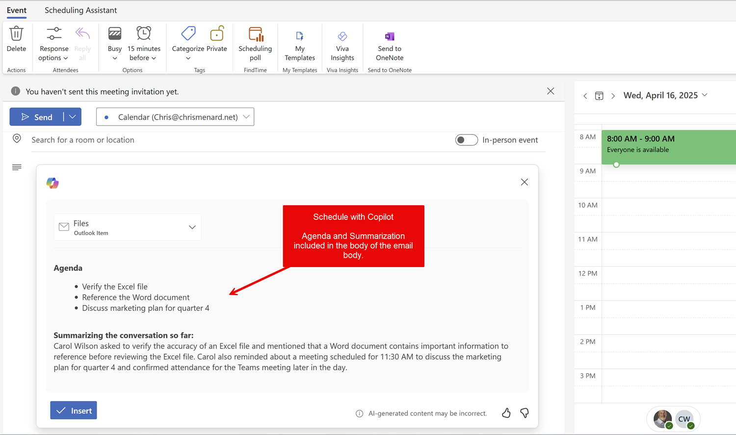 Schedule with Copilot - Agenda and Summary