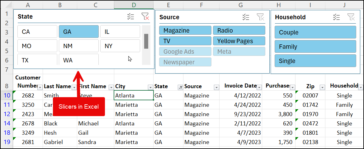 Slicers in Excel