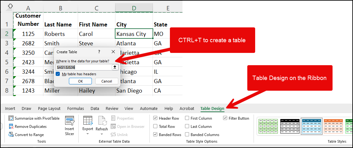 Create a Table in Excel