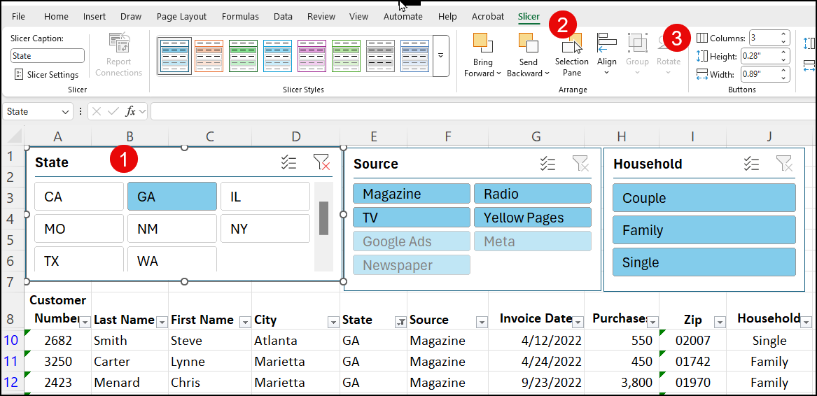 Slicer Tab in Excel