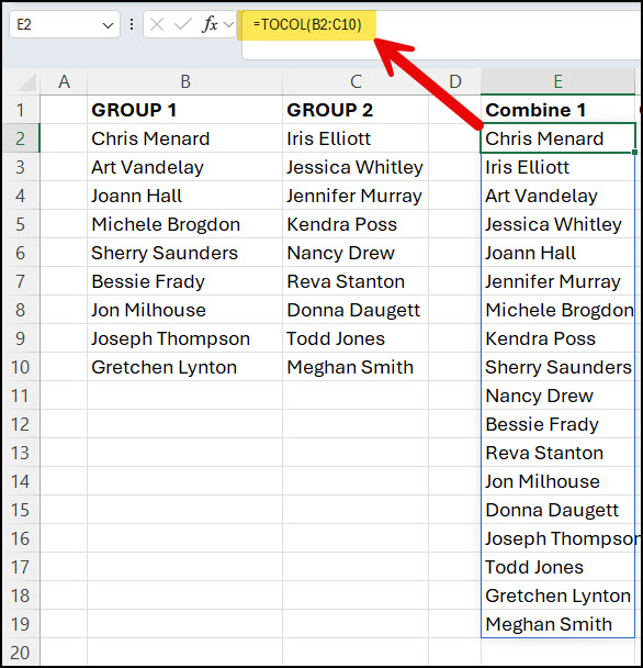 TOCOL Function in Excel