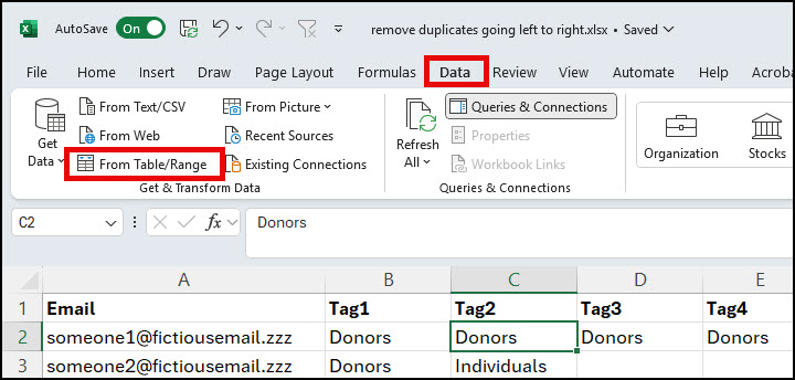 Covert Range to Table - Data Tab