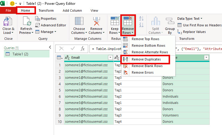 Remove Duplicates - Power Query