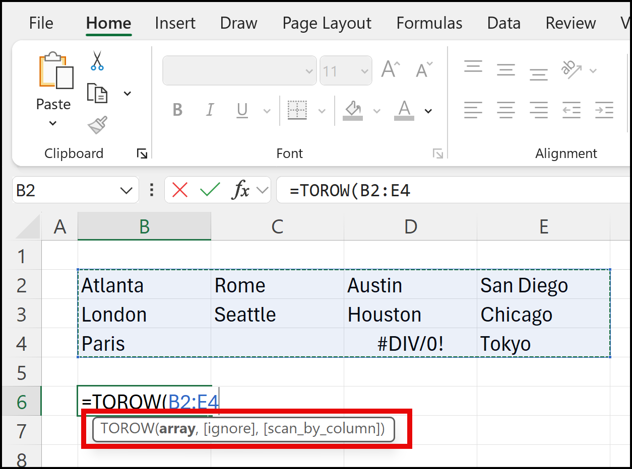 TOROW Function Syntax