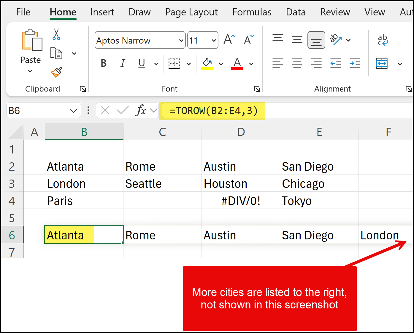 TOROW Function in Excel